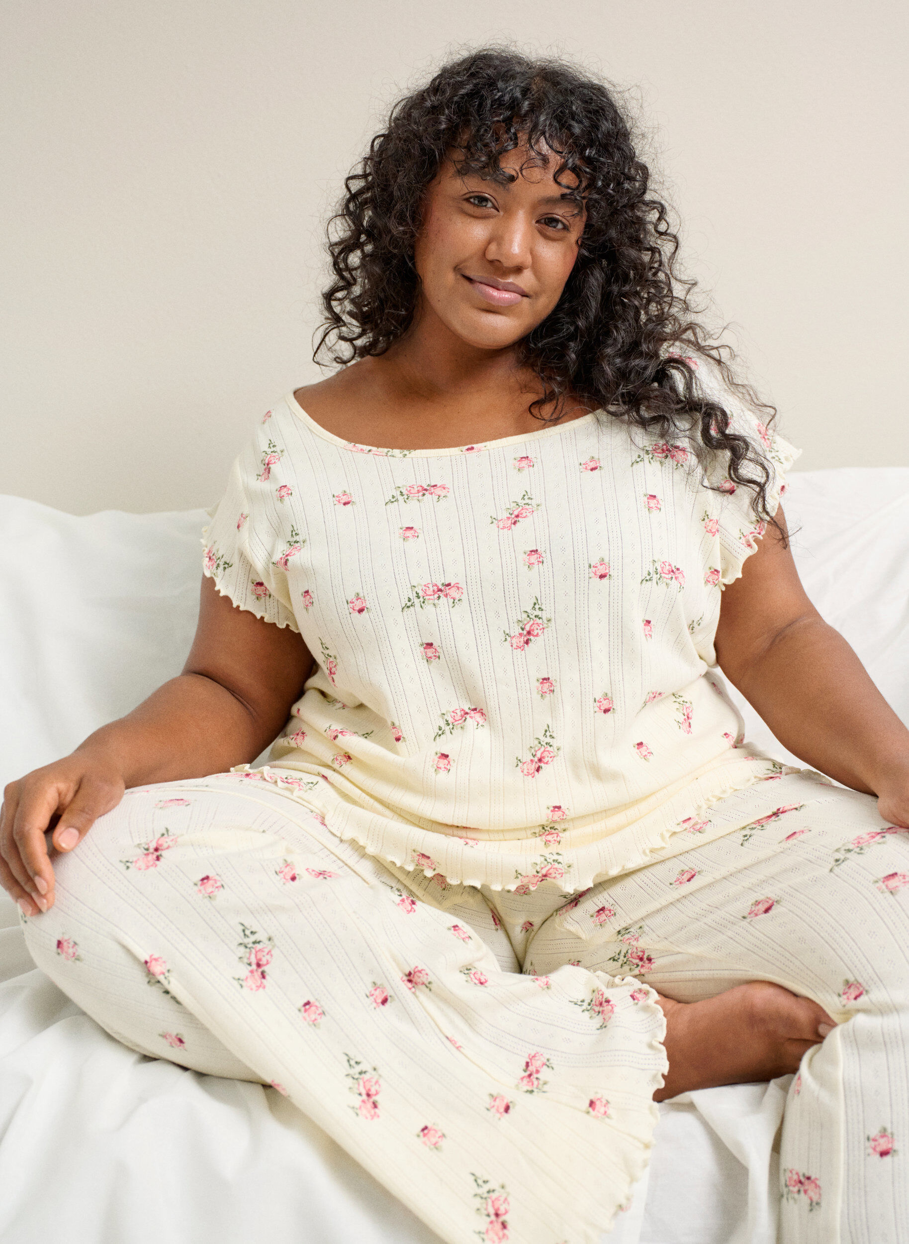 Organic cotton pyjama top with cap sleeves