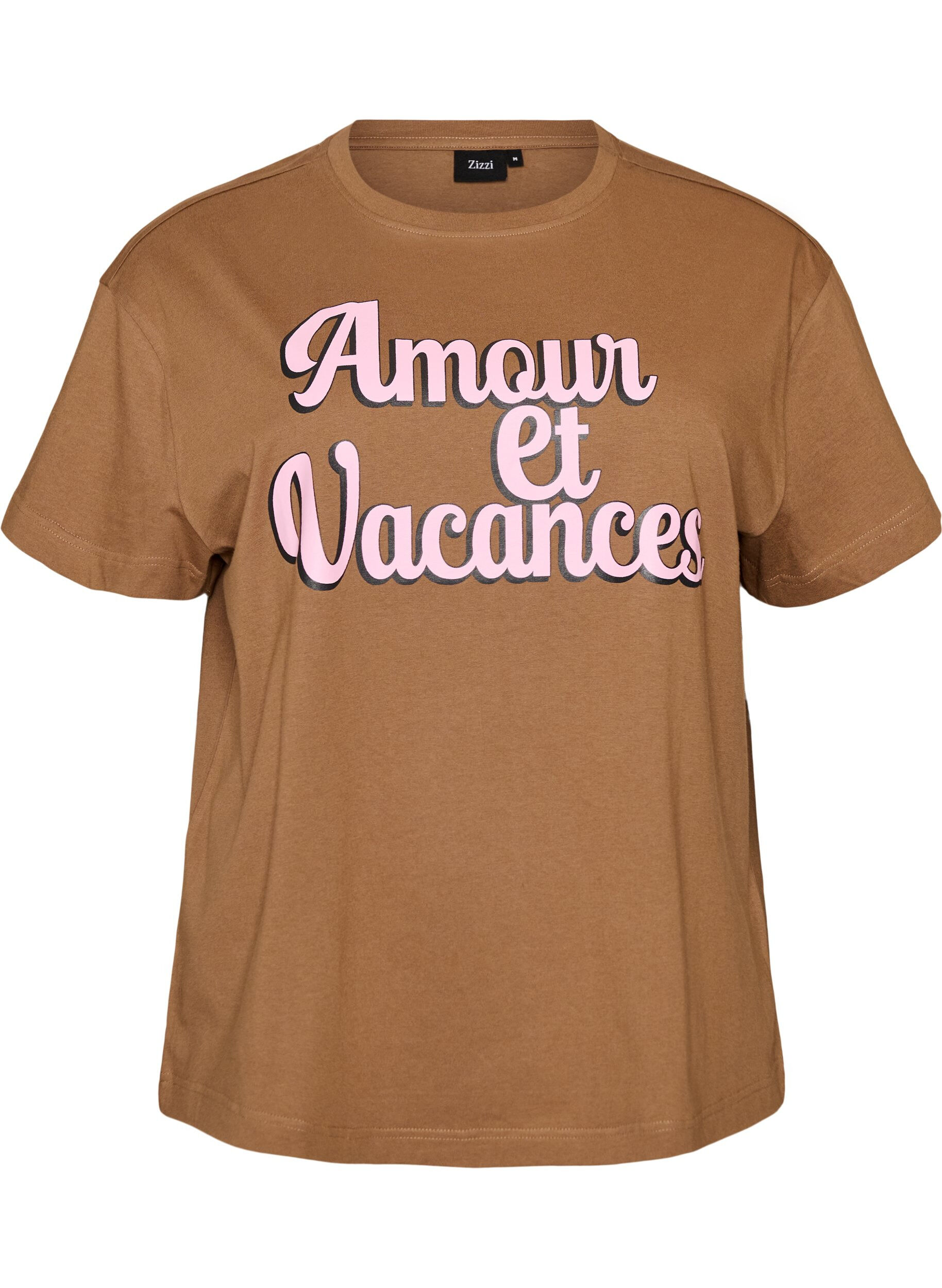 Zizzifashion100% cotton T-shirt with short sleeves and print, Brown, Packshot image number 0