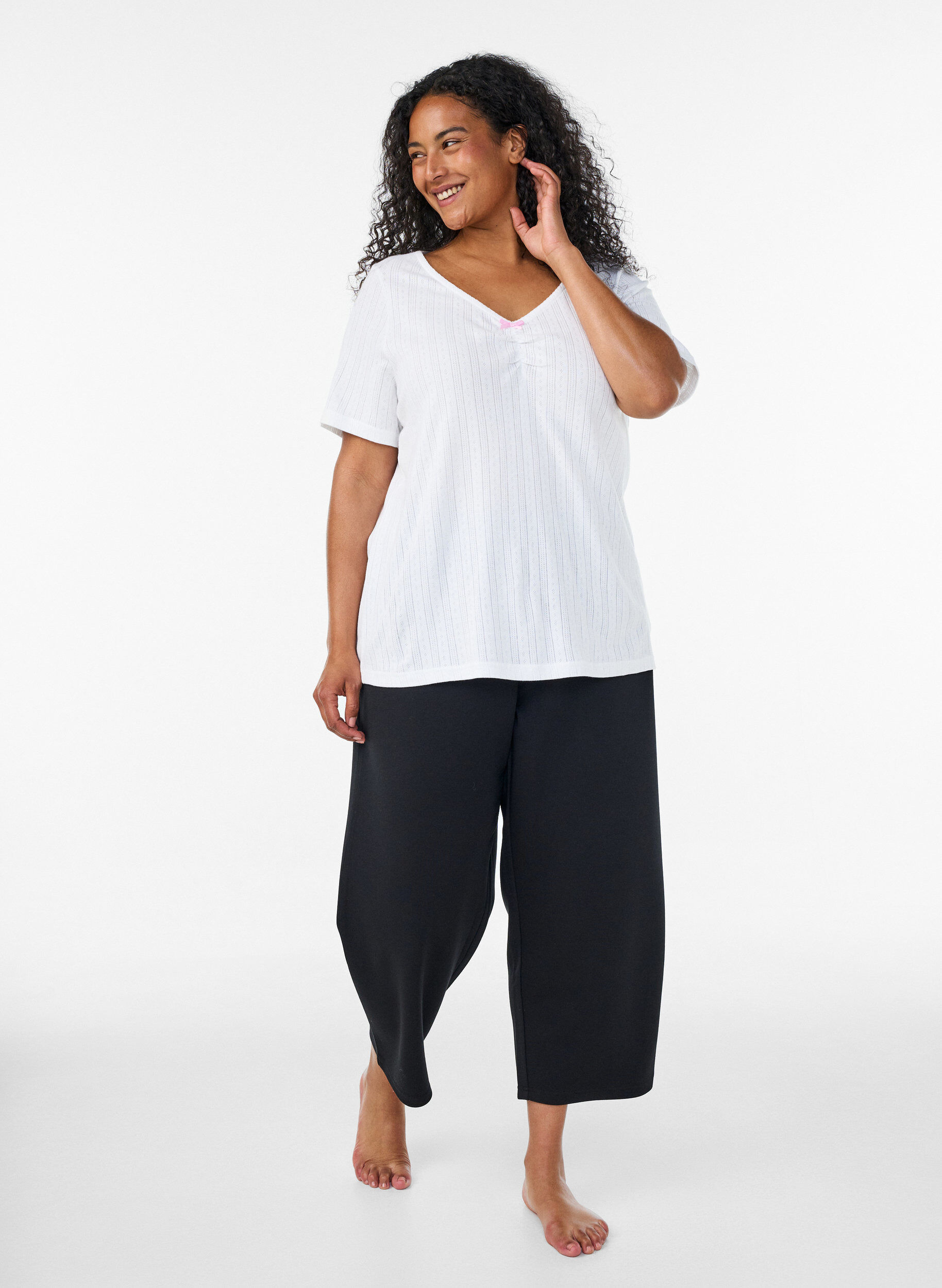 ZizzifashionNight top in organic cotton with eyelet embroidery, White, Model image number 1