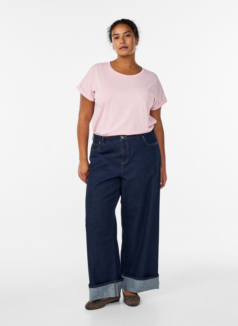 Short-sleeved cotton blend t-shirt, Pink, Model image number 1