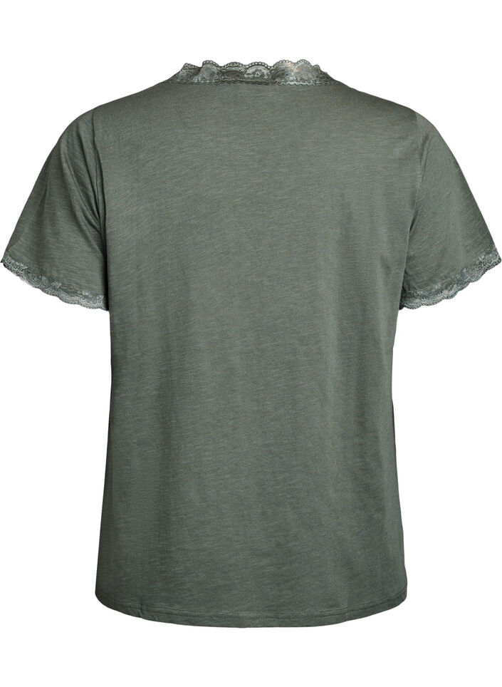 T-shirt with lace trim, Green, Packshot image number 1