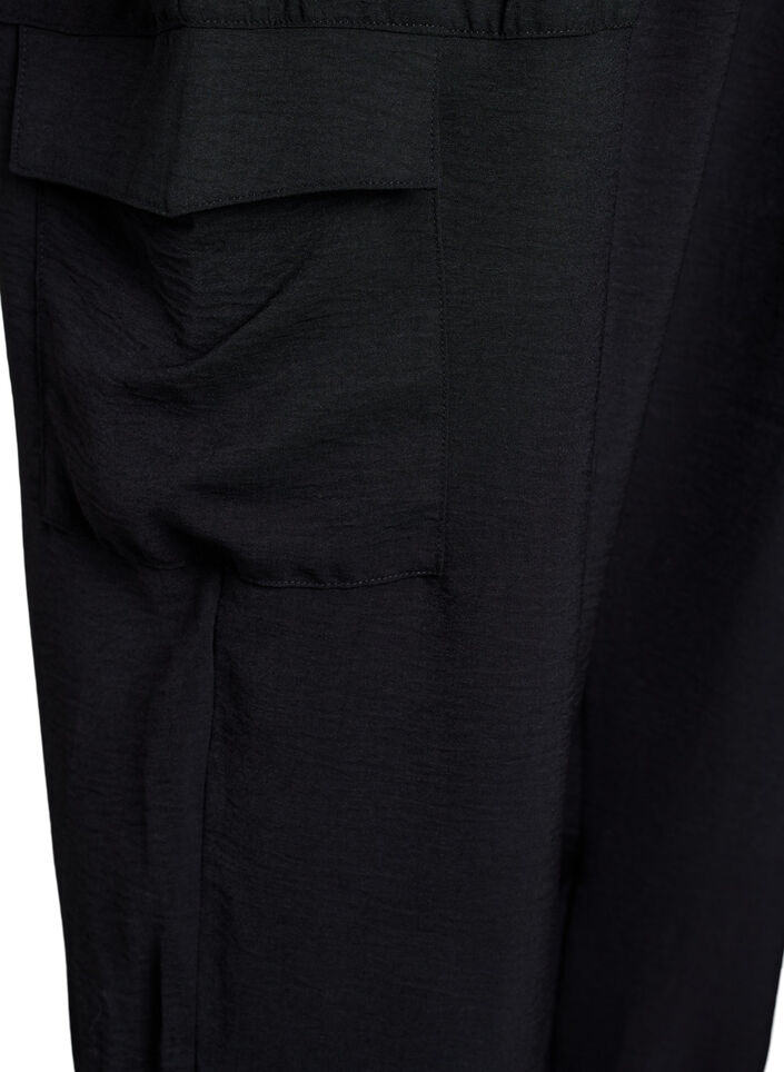 Harem trousers with cargo pockets and elasticated waist, Black, Packshot image number 3
