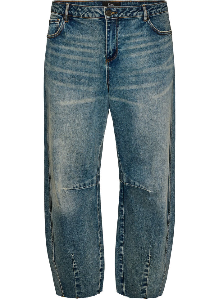 Barrel fit jeans with a distressed wash, Blue, Packshot image number 0