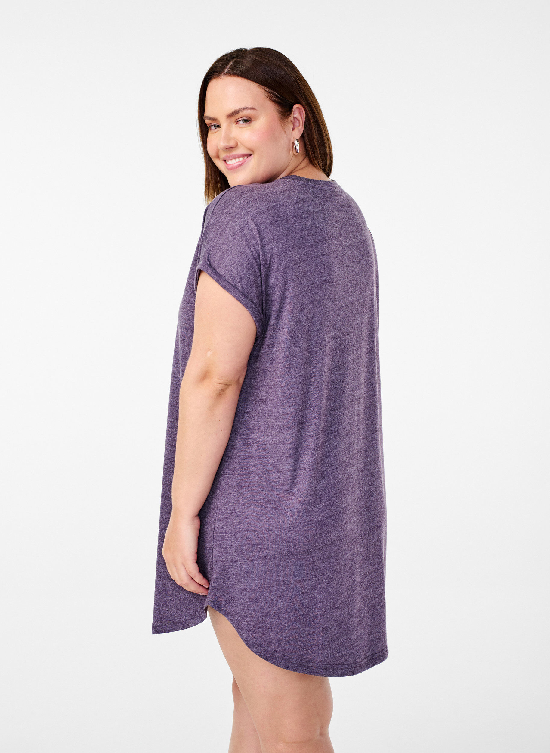 Zizzifashion Short sleeve nightgown with text print, , Model image number 2