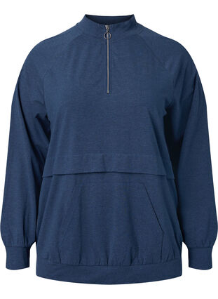 Jumper with zip and pocket, Insignia Blue Mel. , Packshot image number 0