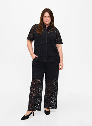 Lace shirt with short sleeves, Black, Model image number 2