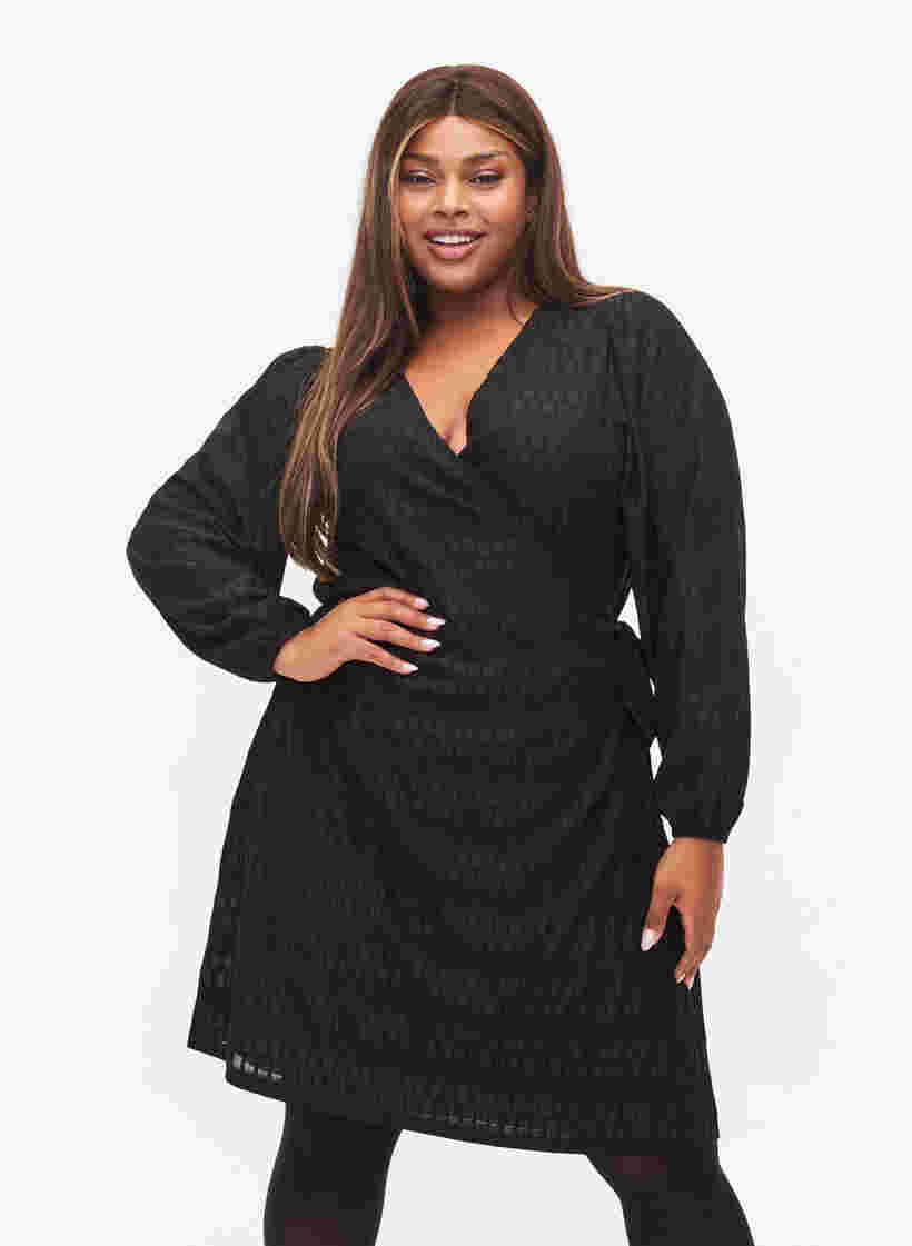 Wrap dress with long sleeves, Black, Model image number 0
