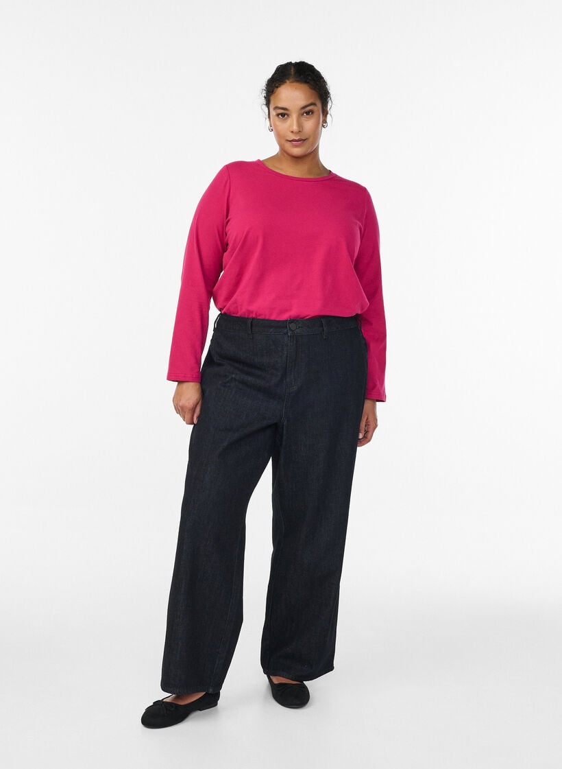 Basic jersey top with long sleeves, Pink, Model image number 1