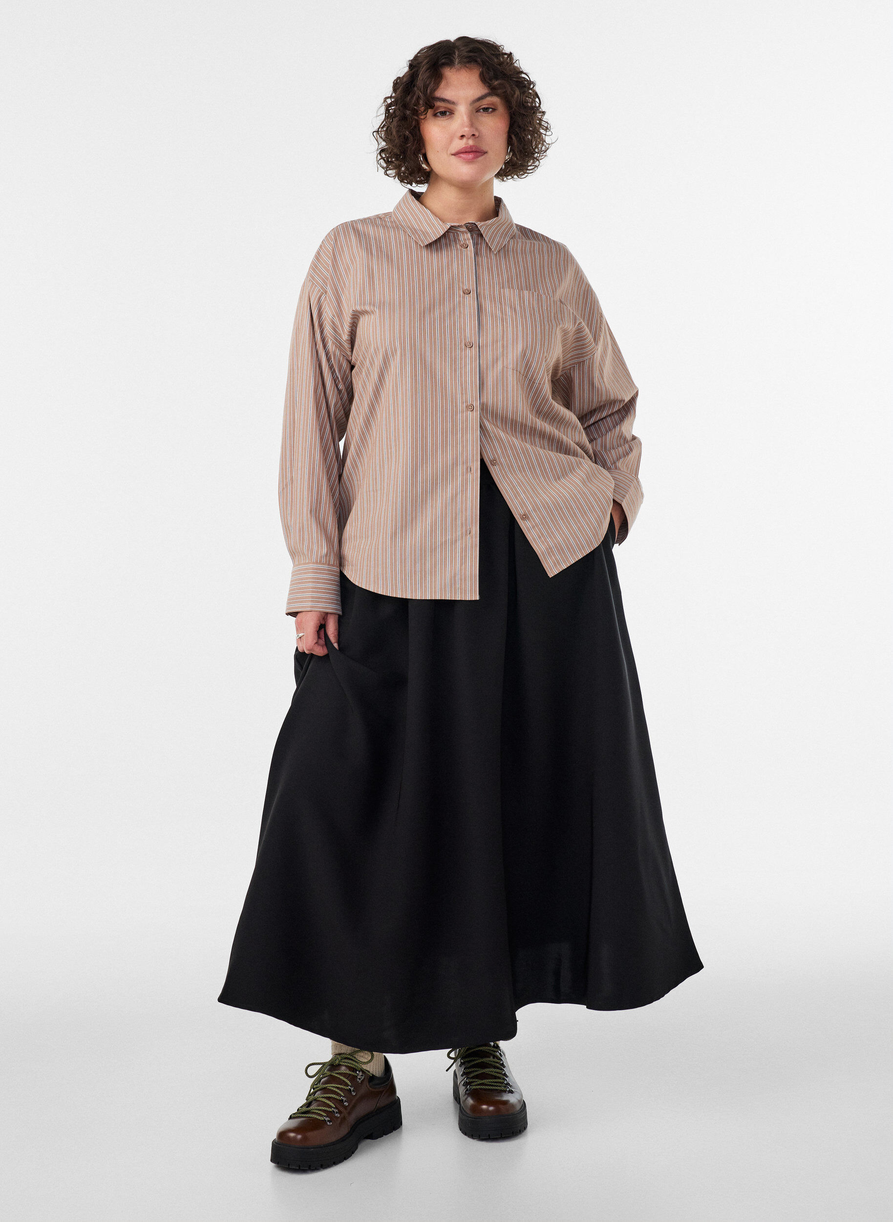 ZizzifashionA-line maxi skirt with pockets, Black, Model image number 0