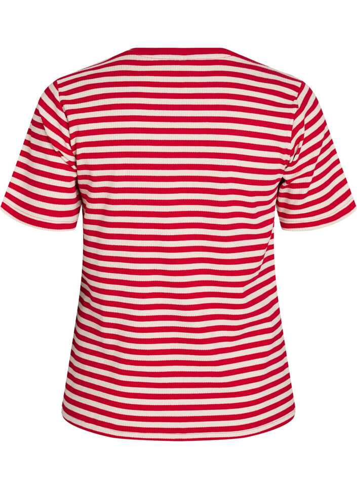 Striped T-shirt with ribbed texture, Red, Packshot image number 1