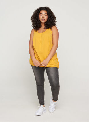 Cotton top with a round neck and lace trim, Mineral Yellow, Model image number 2