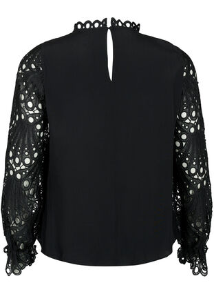 Viscose blouse with crochet sleeves, Black, Packshot image number 1