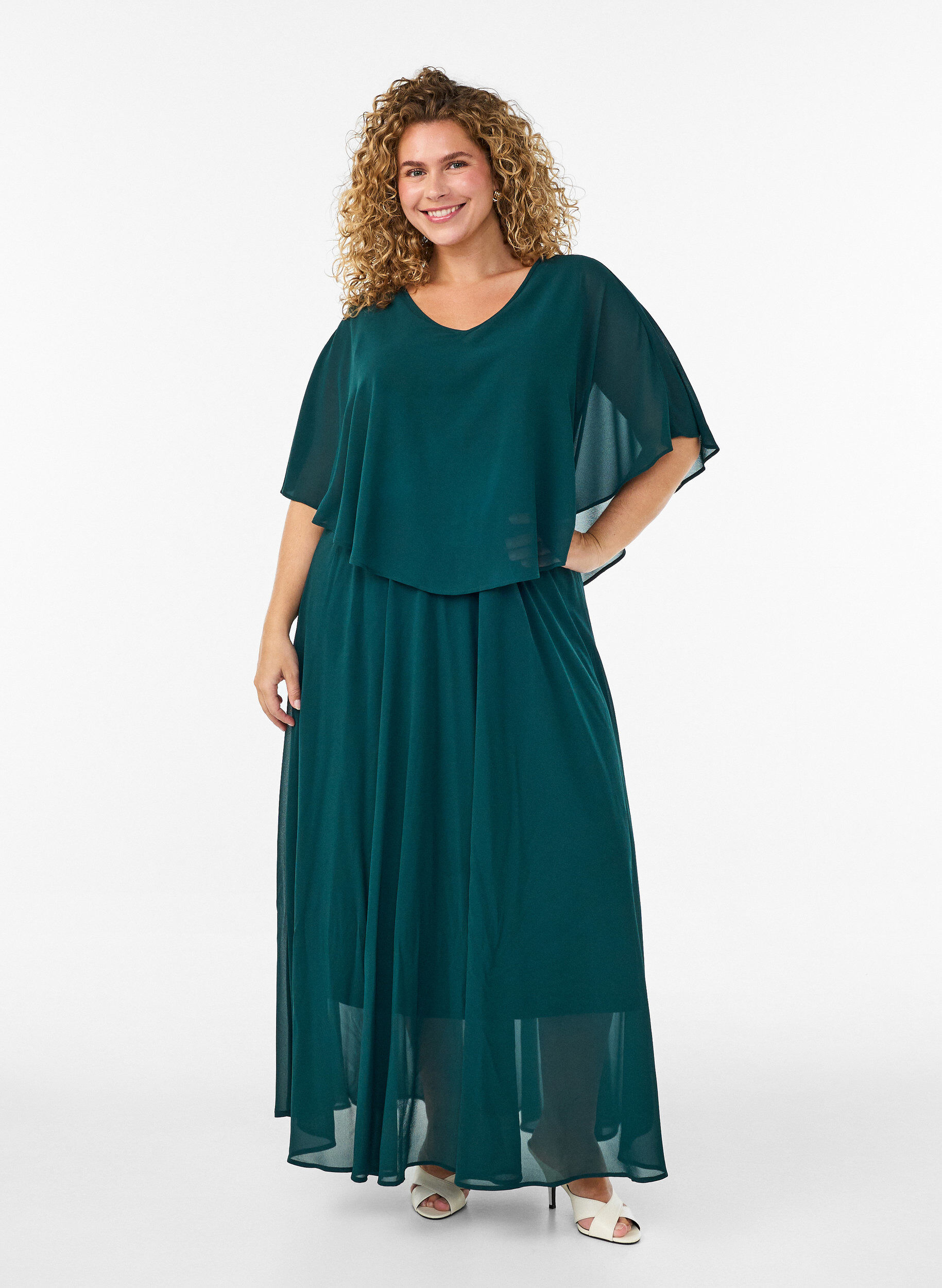 ZizzifashionShort-sleeved maxi dress with a-shape, Green, Model image number 0