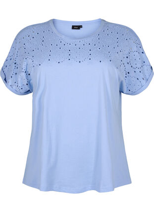 Organic cotton T-shirt with broderie anglaise, Serenity, Packshot image number 0