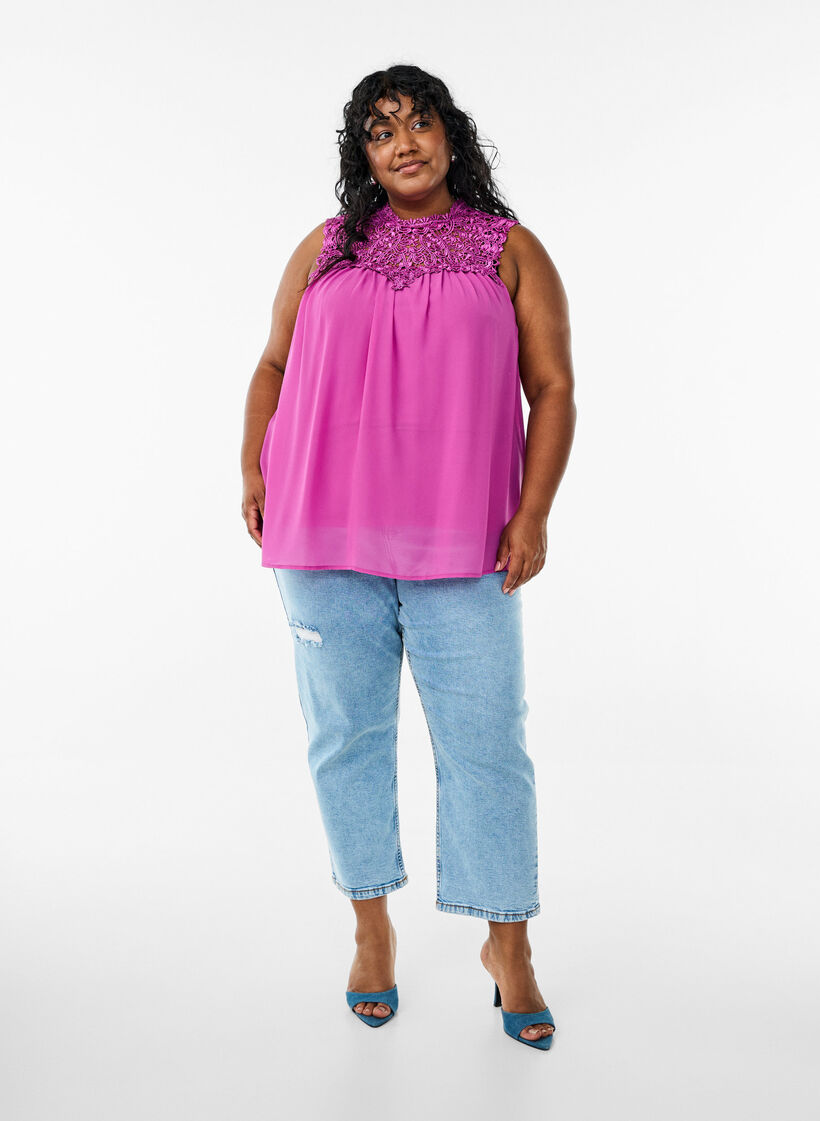 Sleeveless party top with crochet, Purple, Model image number 1