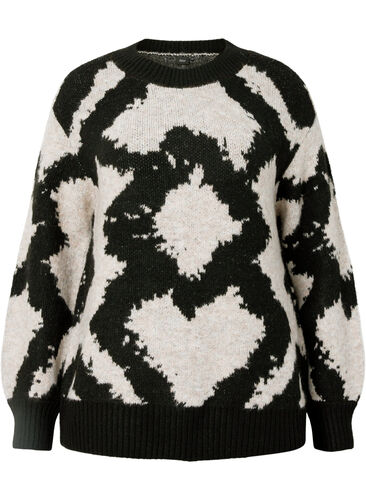 Patterned knitted blouse, Black Comb, Packshot image number 0