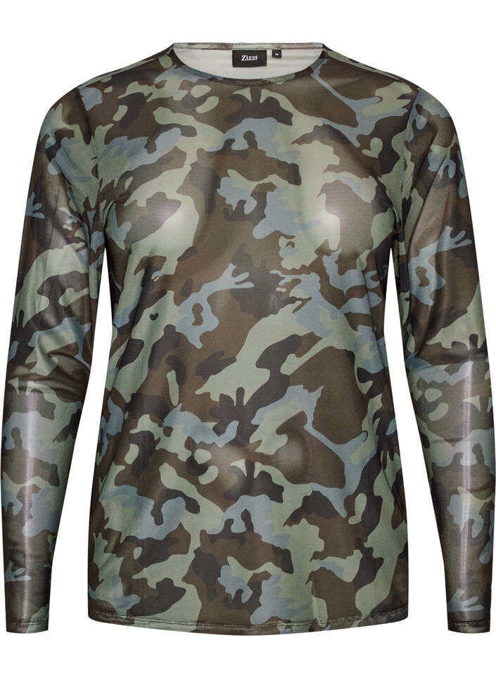Mesh blouse with print, Green, Packshot image number 0