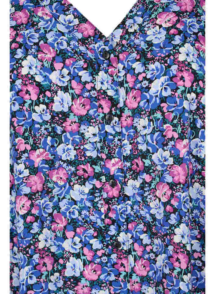 Printed viscose top with buttons, Pink blue Flower , Packshot image number 2