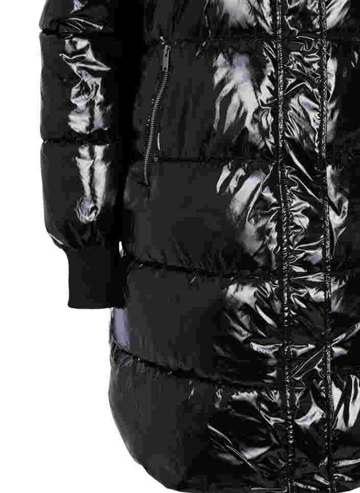Shiny winter jacket with zip and button closure, Black, Packshot image number 3