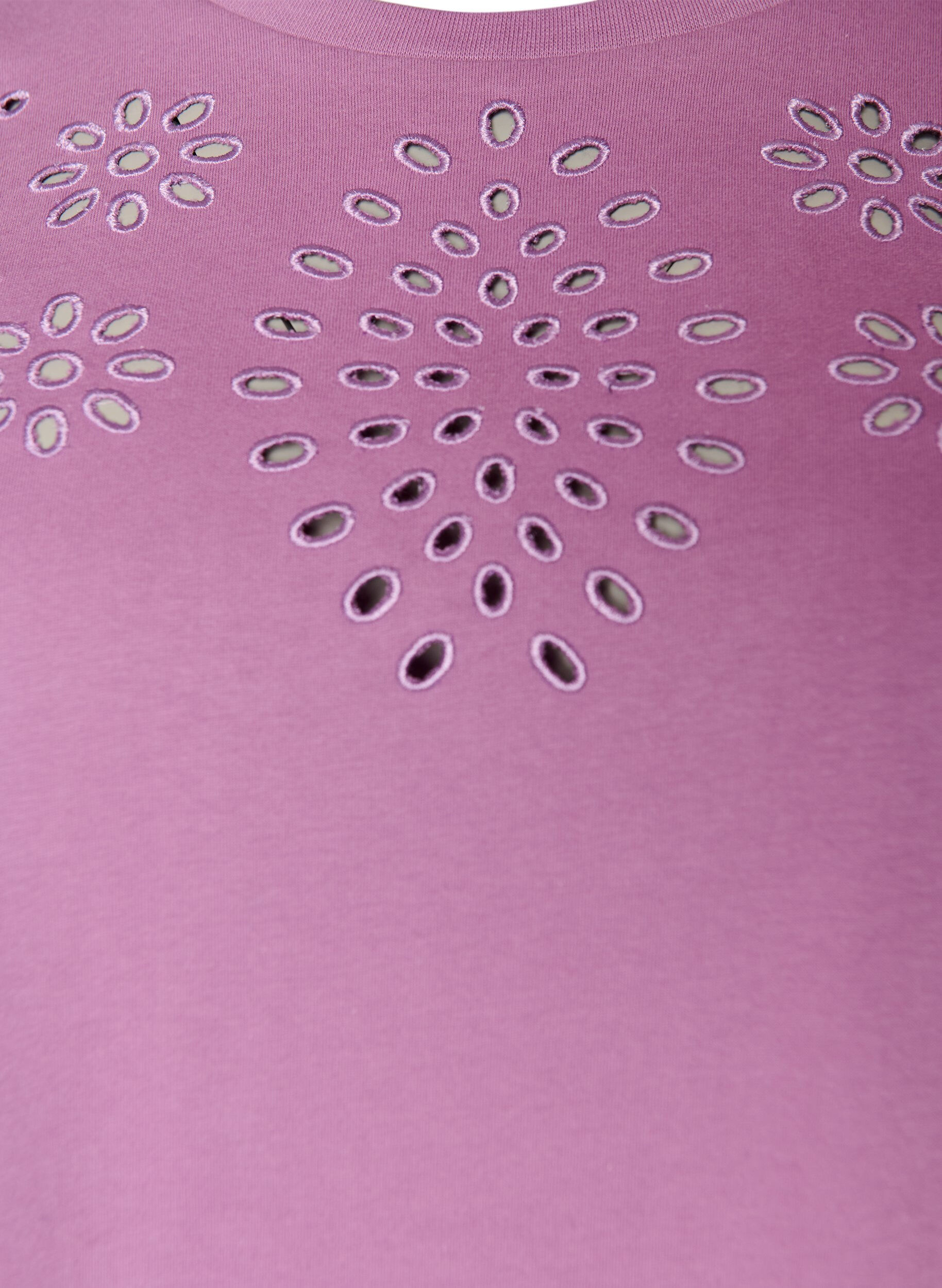 ZizzifashionOrganic cotton T-shirt with eyelet embroidery, Purple, Packshot image number 2