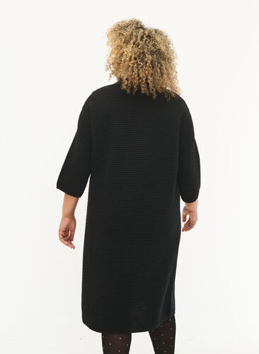 Knit dress with cropped sleeves, Black, Model image number 1