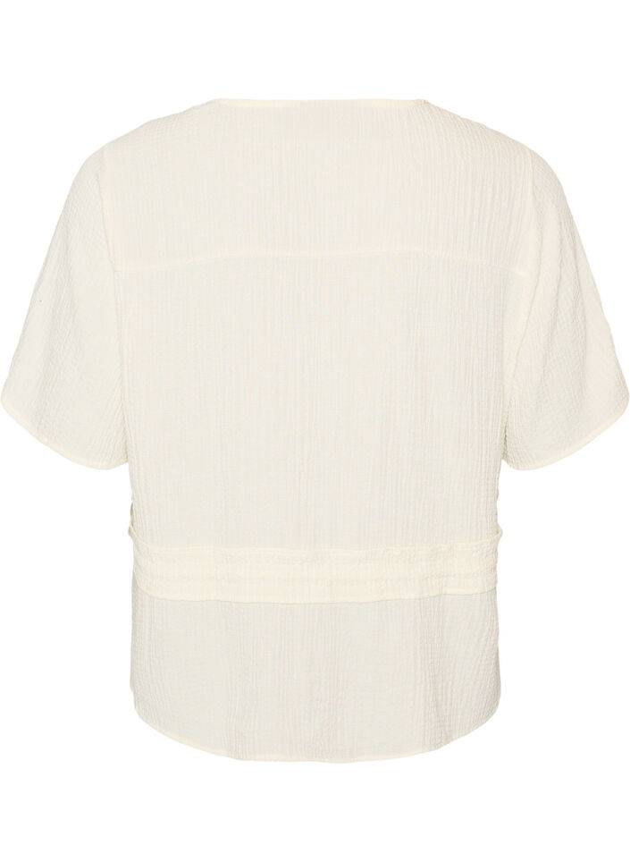 Blouse with texture and a tie-waist, Vanilla, Packshot image number 1