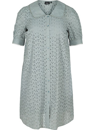 Cotton dress with broderie anglaise, Silver Blue, Packshot image number 0