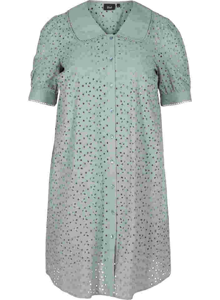 Cotton dress with broderie anglaise, Silver Blue, Packshot image number 0