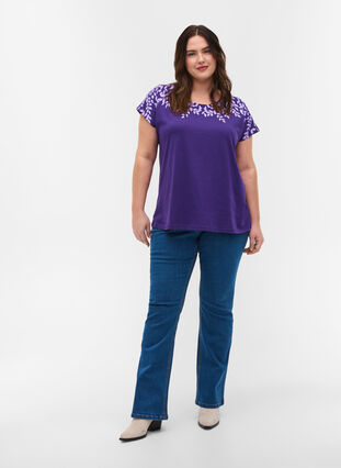 Cotton t-shirt with print details, Violet Ind Mel Feath, Model image number 2