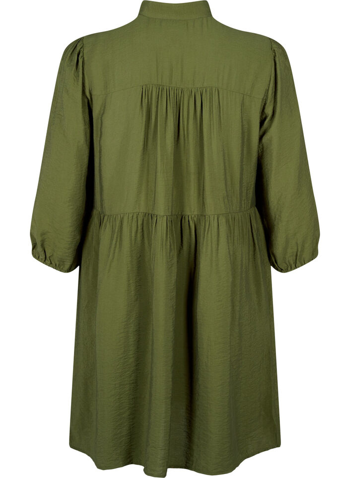 Knee-length dress with embroidery and 3/4 sleeves, Winter Moss, Packshot image number 1