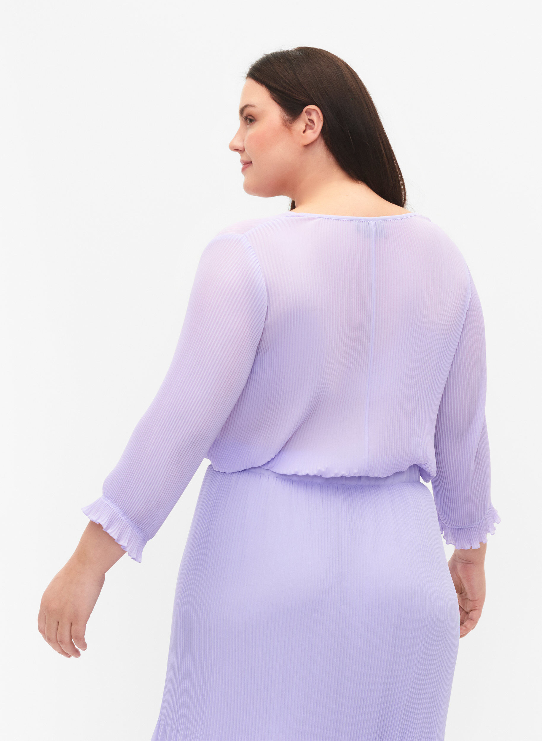 Zizzifashion Pleated top with 3/4 sleeves, Lavender, Model image number 1