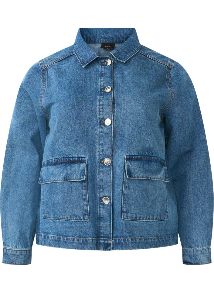 Denim shirt jacket with pockets, Blue Denim, Packshot image number 0