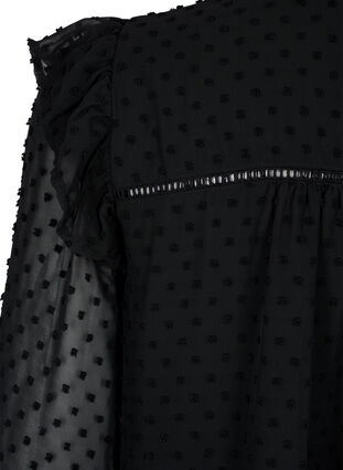 Shirt blouse with ruffles and dotted texture, Black, Packshot image number 3