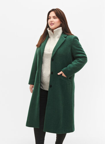 Coat with buttons and pockets, Trekking Green Mel, Model image number 0