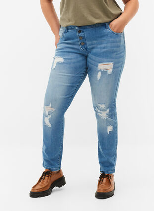 Ripped Emily jeans with regular waist, Blue denim, Model image number 2