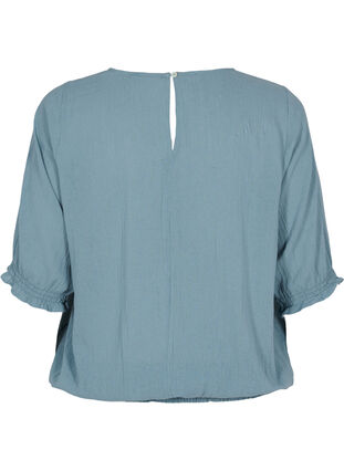 Short-sleeved cotton blouse with smock, Goblin Blue, Packshot image number 1