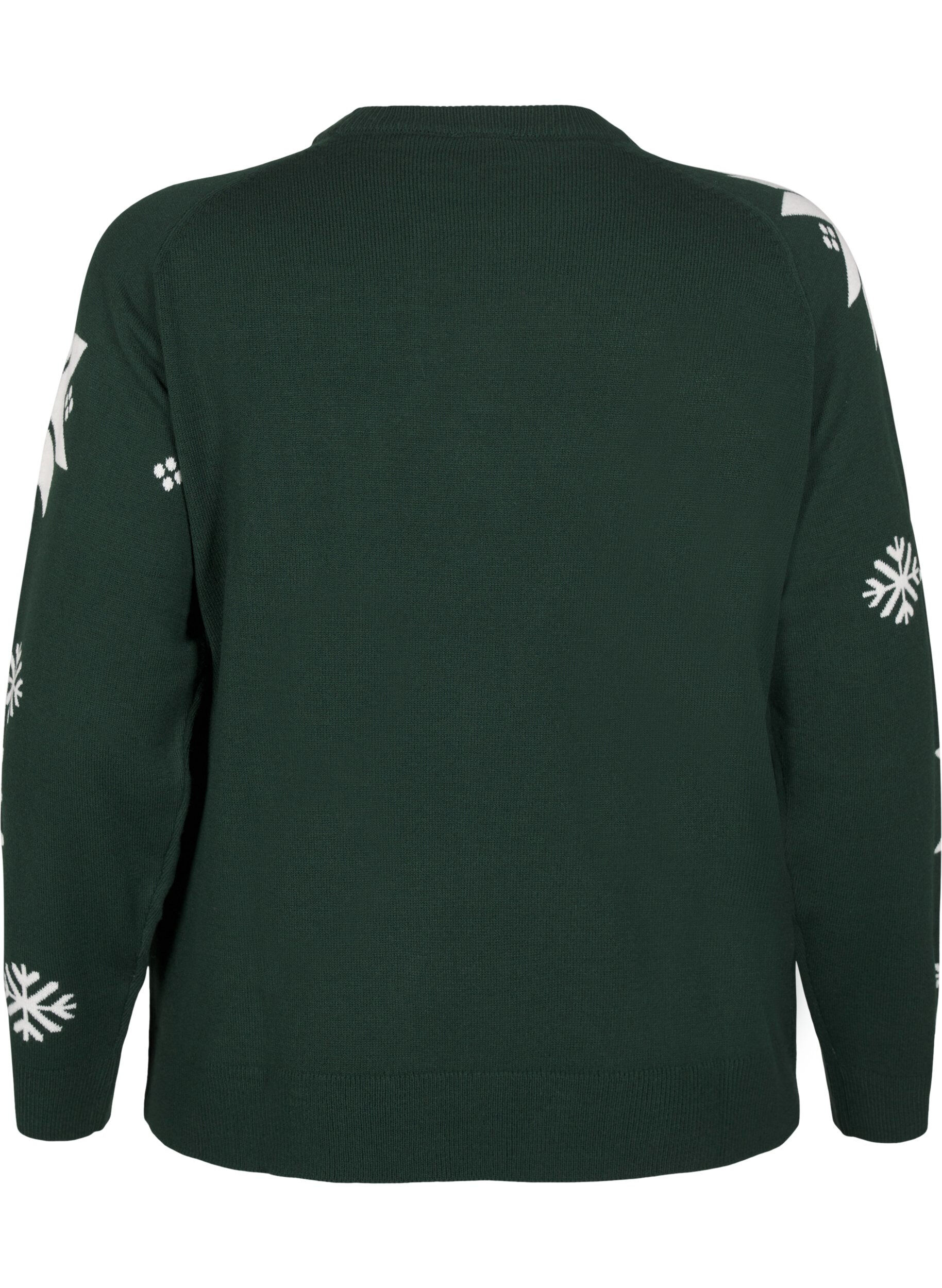 Zizzifashion Knitted jumper with snowflakes, Green, Packshot image number 1