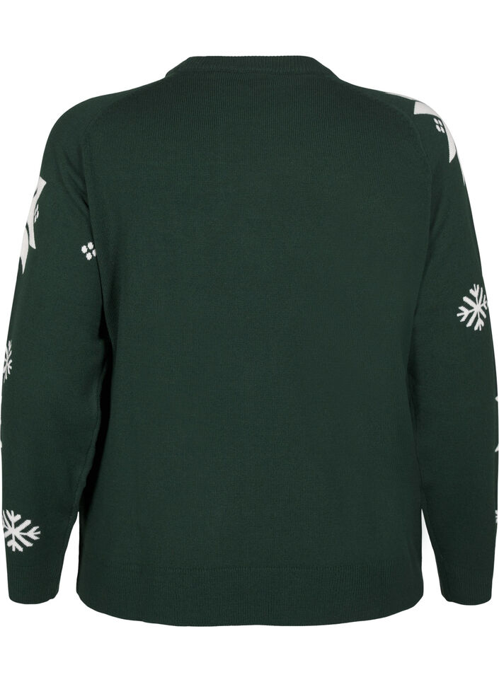 Knitted jumper with snowflakes, Green, Packshot image number 1