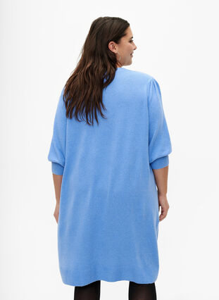 Knitted dress with 3/4 puff sleeves, Blue B. /White Mel., Model image number 1