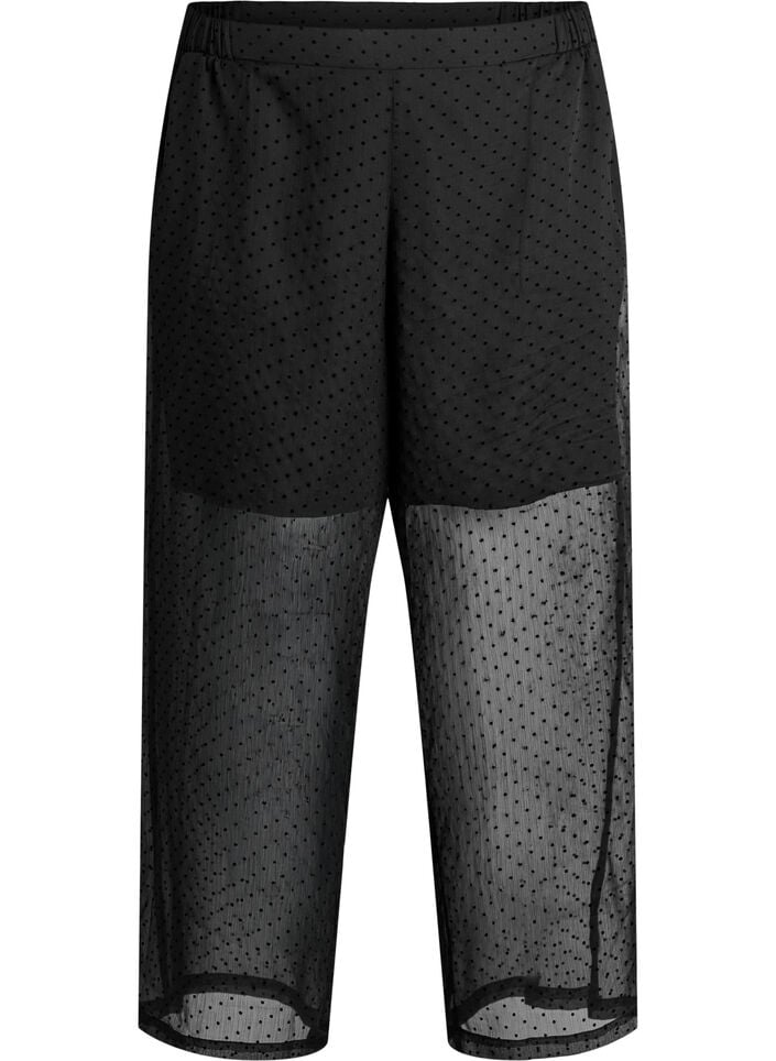 Loose chiffon trousers with dots, Black, Packshot image number 0