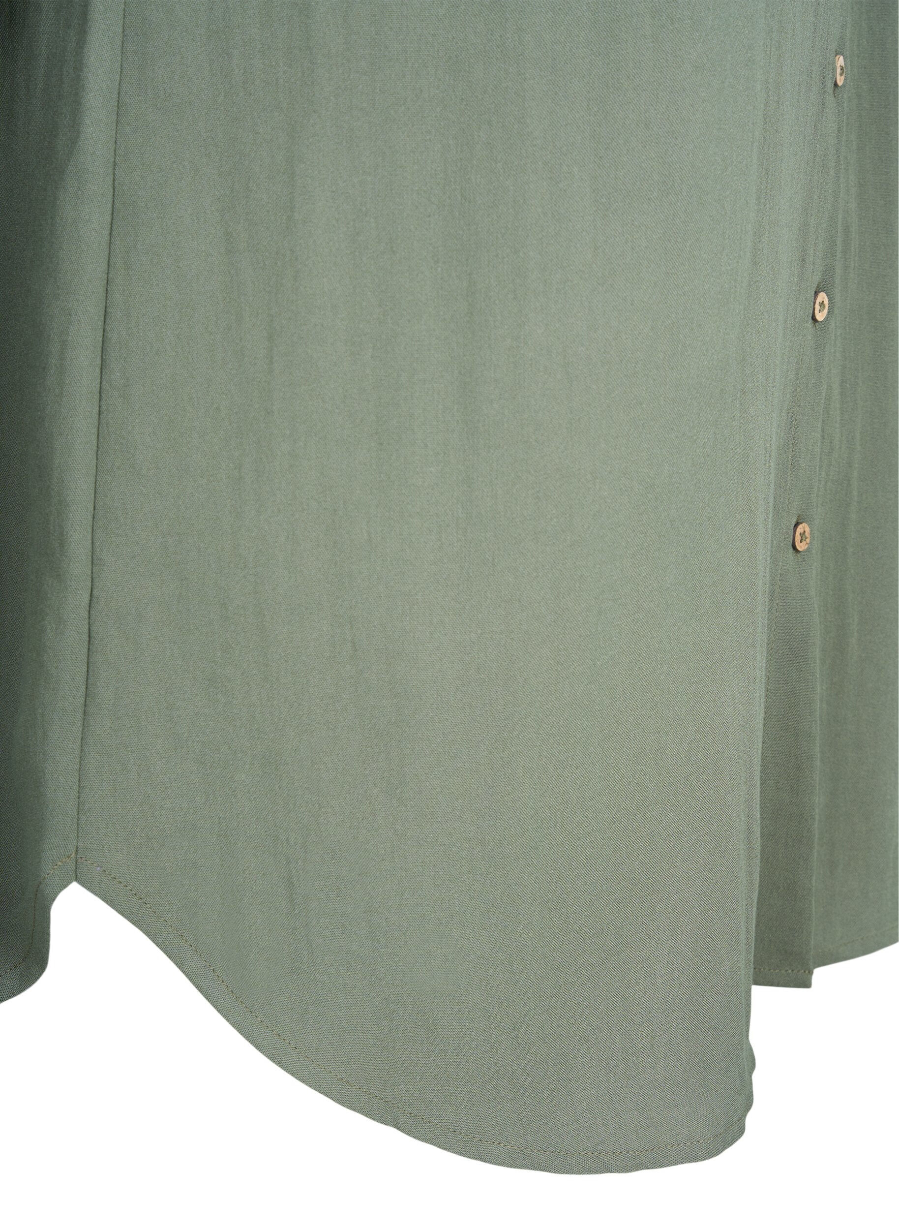 Zizzifashion Long plain viscose shirt, Thyme, Packshot image number 3