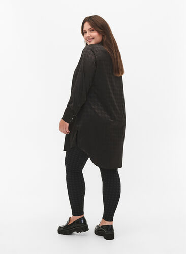 Seamless leggings in houndstooth pattern, Black w. Dark Grey, Model image number 1