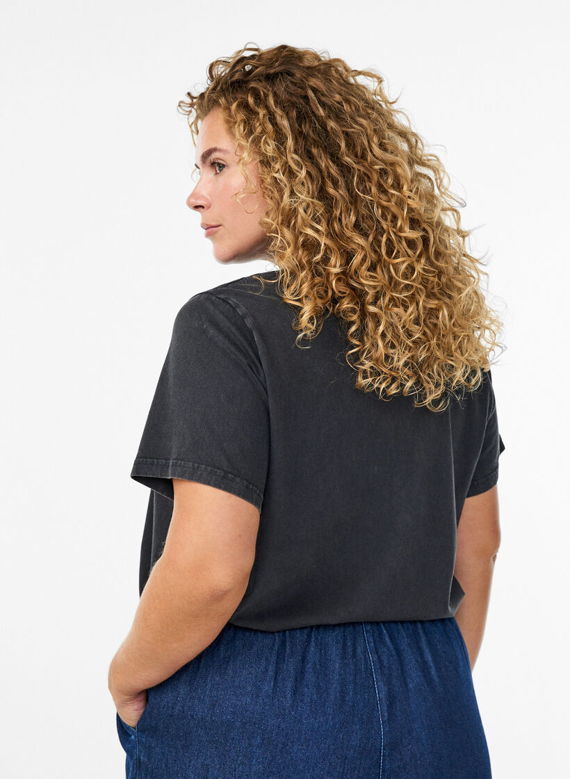 T-shirt with teddy bear print and washed look, Grey, Model image number 2