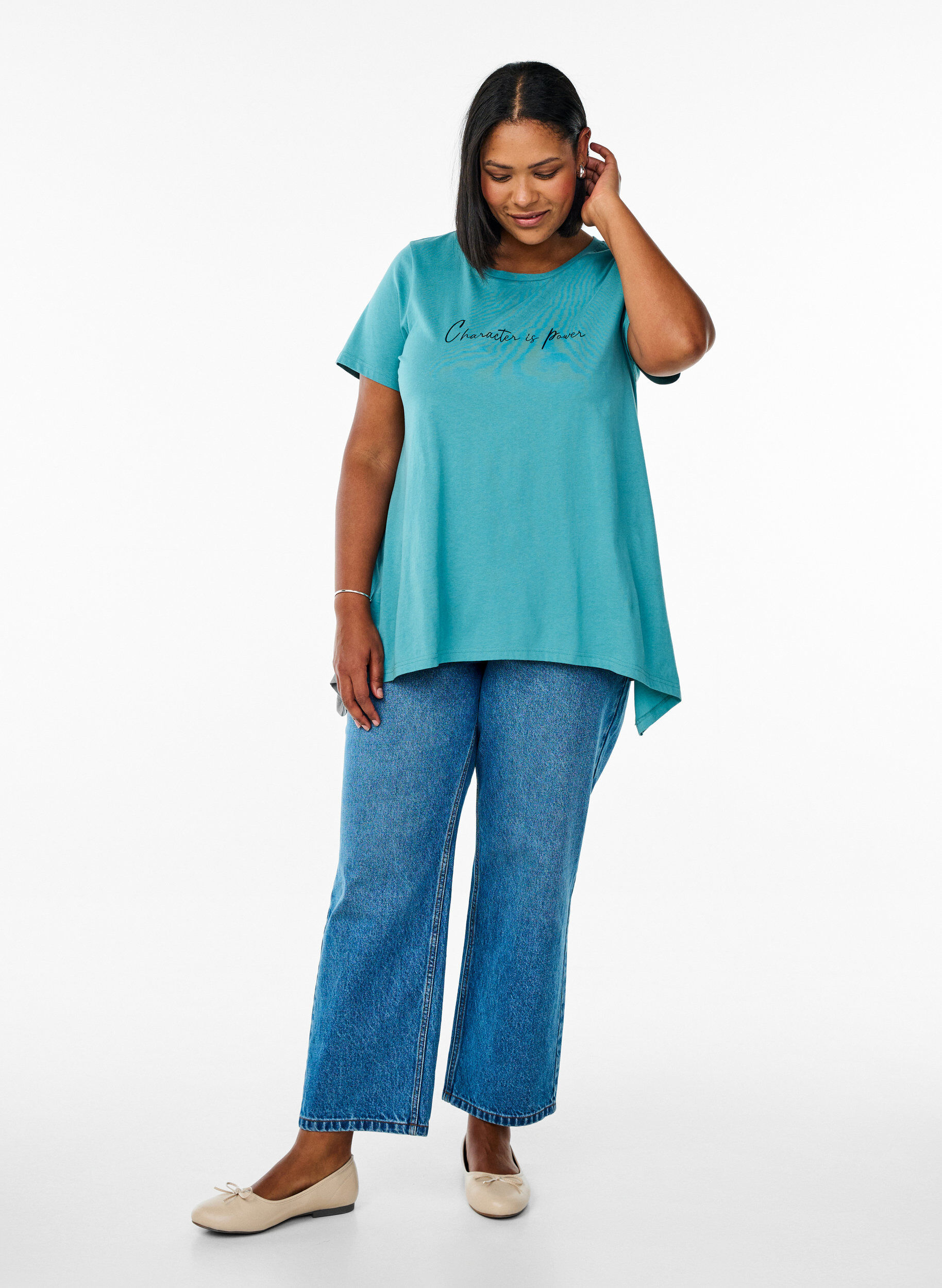ZizzifashionT-shirt with a round neck and A-line shape, Green, Model image number 1
