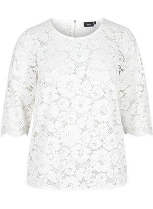 Lace blouse with 3/4 sleeves, Snow White, Packshot image number 0