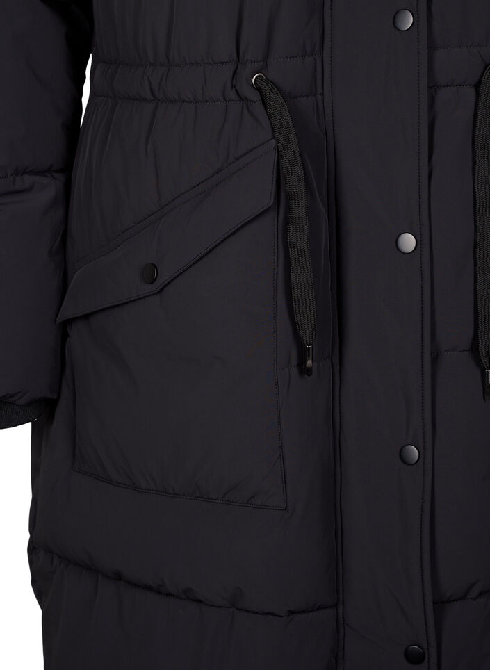 Puffer coat with adjustable waist, Black, Packshot image number 3
