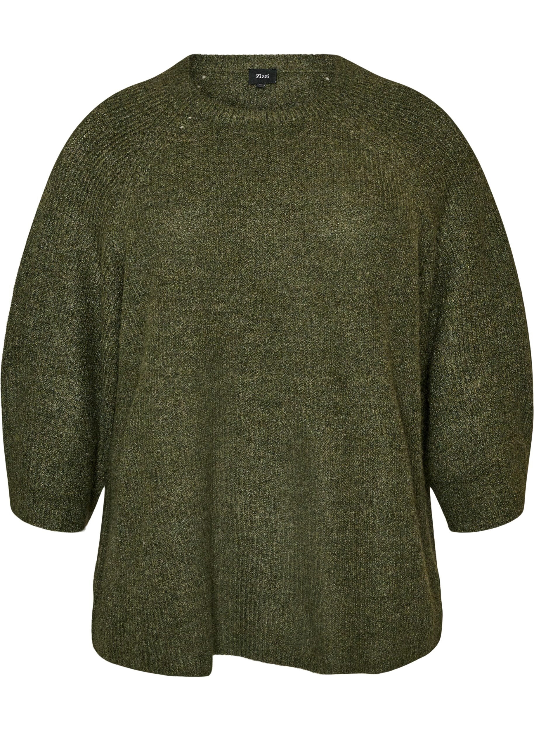 ZizzifashionRibbed jumper with 3/4 sleeves, Green, Packshot image number 0