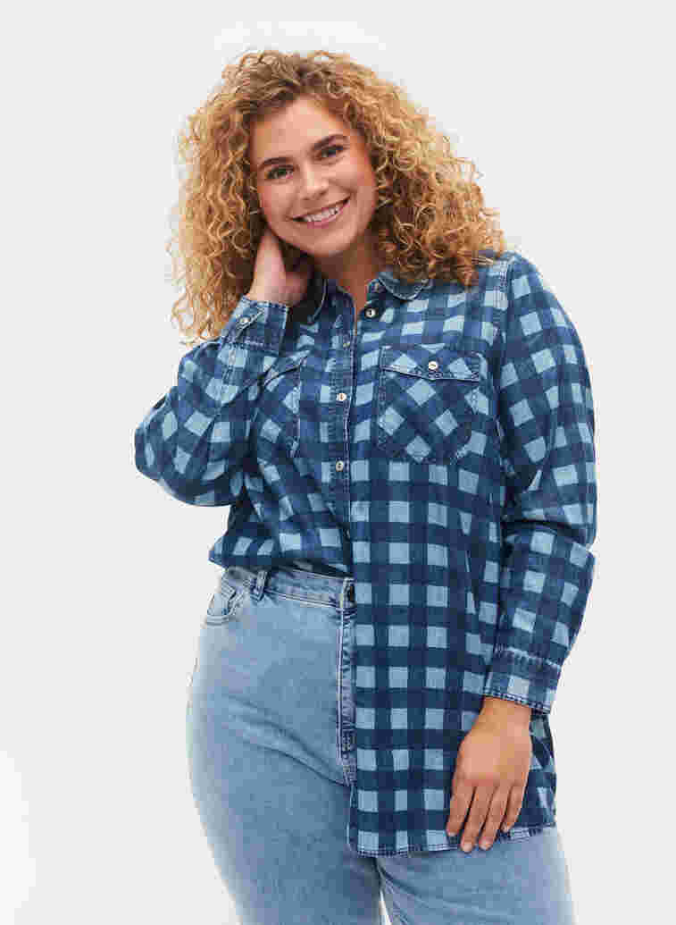 Checkered cotton shirt, Blue Check, Model