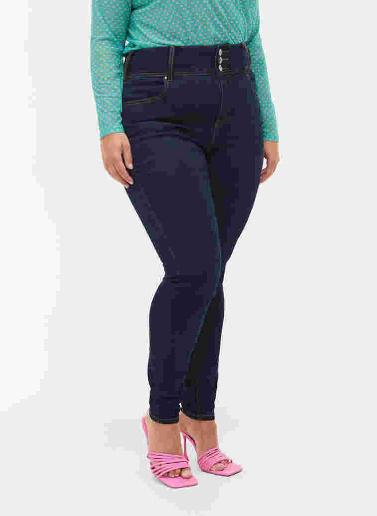 Super slim Bea jeans with extra high waist, Unwashed, Model image number 3