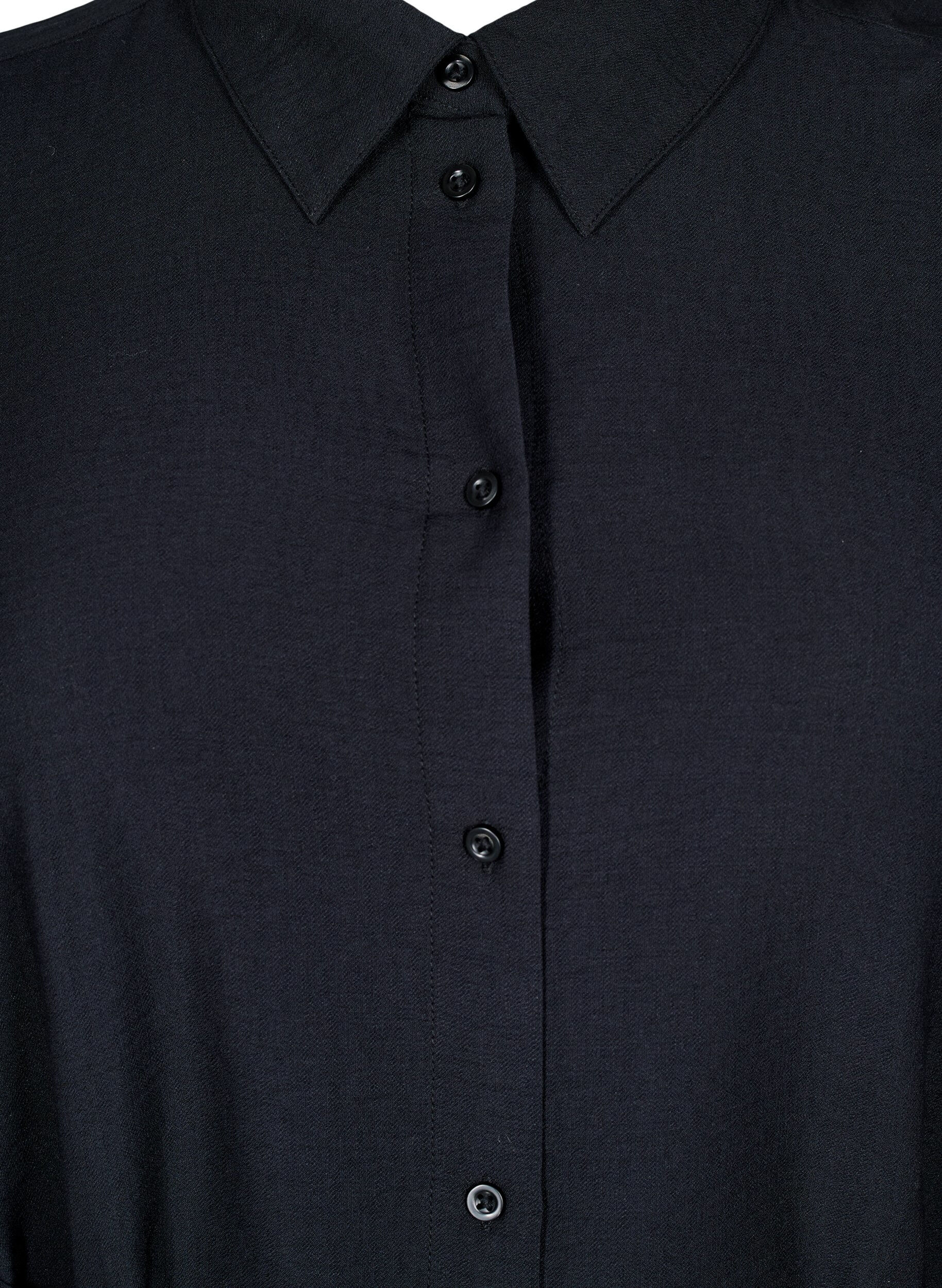 Zizzifashion Shirt dress with tie belt and long sleeves, Black, Packshot image number 2